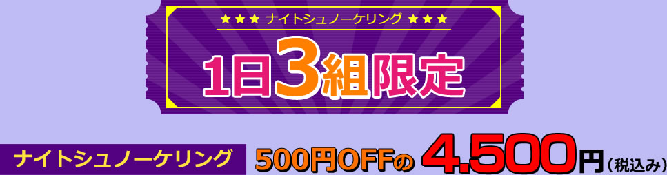 1日3組限定ナイトシュノーケリング500円OFFの4.500円（税込み）